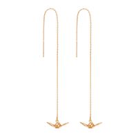 Fashion Simple Long Hollow Crane Drop Copper Earrings main image 5