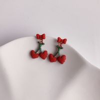 Fashion Cute Candy Color Bow Cherry-shaped Pendant Women's Earrings sku image 1