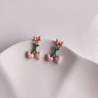 Fashion Cute Candy Color Bow Cherry-shaped Pendant Women's Earrings sku image 2