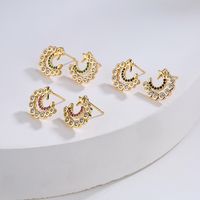 Fashion Copper Plated 18k Gold Micro Inlaid Zircon C-type Moon Star Ear Studs Earrings main image 1