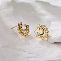 Fashion Copper Plated 18k Gold Micro Inlaid Zircon C-type Moon Star Ear Studs Earrings main image 2