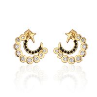 Fashion Copper Plated 18k Gold Micro Inlaid Zircon C-type Moon Star Ear Studs Earrings sku image 1