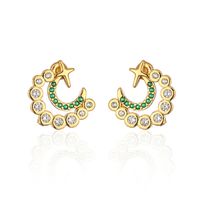 Fashion Copper Plated 18k Gold Micro Inlaid Zircon C-type Moon Star Ear Studs Earrings sku image 2