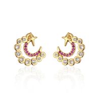 Fashion Copper Plated 18k Gold Micro Inlaid Zircon C-type Moon Star Ear Studs Earrings sku image 3