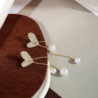Fashion Simple Heart Pearl Long Tassel Female Alloy Earrings main image 2