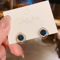 New Fashion Simple Crystal Inlaid Blue Women's Alloy Earrings main image 1