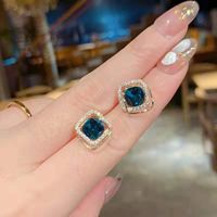 New Fashion Simple Crystal Inlaid Blue Women's Alloy Earrings main image 2