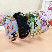 Bohemian Style Flower Printed Wide Fabric Twisted Knotted Headband main image 4