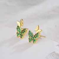New Style Copper Gold Plated Micro Inlaid Zircon Eyes Butterfly Palm Stud Earrings main image 3