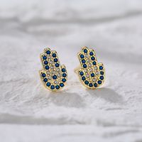 New Style Copper Gold Plated Micro Inlaid Zircon Eyes Butterfly Palm Stud Earrings main image 4