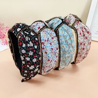 Vintage Style Wide Edge Metal Chain Floral Print Fabric Headband main image 8