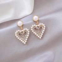 2022 New Fashion Heart-shaped Full Of Diamond Pearl Alloy Earring sku image 1