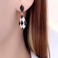 Fashion New Geometric Oil Dripping Chessboard Plaid Black And White Plaid Alloy Earrings main image 3