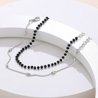 Fashion Simple Black Crystal Beaded Double-layer Chain Stainless Steel Bracelet main image 2
