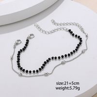 Fashion Simple Black Crystal Beaded Double-layer Chain Stainless Steel Bracelet main image 3