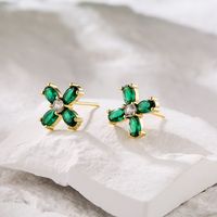 New Style Copper Plating 18k Gold Micro Inlaid Zircon Emerald Geometric Stud Earrings main image 2