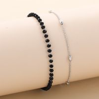 Fashion Simple Black Crystal Beaded Double-layer Chain Stainless Steel Bracelet sku image 1