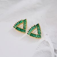 New Style Copper Plating 18k Gold Micro Inlaid Zircon Emerald Geometric Stud Earrings main image 3