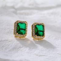 New Style Copper Plating 18k Gold Micro Inlaid Zircon Emerald Geometric Stud Earrings main image 4