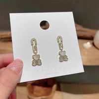 New Fashion Simple Pin Bear Pearl Inlaid Zircon Alloy Earrings main image 5