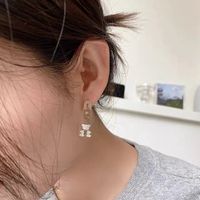 New Fashion Simple Pin Bear Pearl Inlaid Zircon Alloy Earrings main image 3