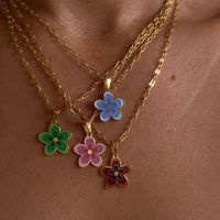 Wholesale Casual Classic Style Flower Titanium Steel Enamel Plating Gold Plated Pendant Necklace main image 7