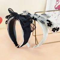 Retro Style Flocking Petal Bow Pearl Headband Hair Accessories main image 1