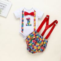 Summer Infant Digital Printing Short Sleeved Suspender Children's Set sku image 1