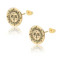 New Sun Face Earrings Oval Corrosion Smearing 18k Gold-plated Copper Earrings Female sku image 3