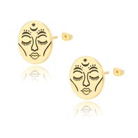 New Sun Face Earrings Oval Corrosion Smearing 18k Gold-plated Copper Earrings Female sku image 1