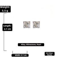 Fashion Inlaid Rhinestone Pearl Geometric Square Stud Earrings Wholesale sku image 3