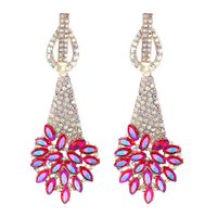 Fashion Colored Diamond Alloy Inlaid Full Diamond Flower Earrings Wedding Banquet Accessories sku image 4
