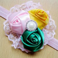 Fashion Cute Flower Rose Bud Silk Baby Hair Band Hair Accessories sku image 1