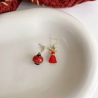 Red Chinese New Year Lantern Bow Tassel Earrings sku image 2