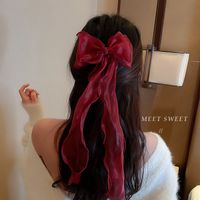 New Year's Retro Red Hairpin Christmas Headdress Diamond Pearl Fabric Bow Spring Clip sku image 1