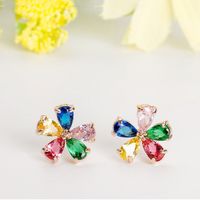 Womens Floral Electroplated Copper With Aaa Zircons Delicate Small Earrings Tm190423118864 sku image 3