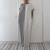 Pencil Skirt Casual Fashion Round Neck Patchwork Half Sleeve Solid Color Maxi Long Dress sku image 8