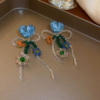 Vintage Resin Crystal Flower Heart Bow Tassel Earrings Wholesale sku image 2