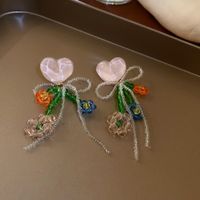 Vintage Resin Crystal Flower Heart Bow Tassel Earrings Wholesale sku image 3