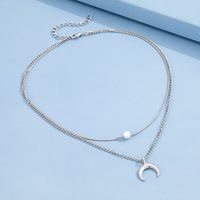 Alloy Creative Simple Moon Pendant Multi-layer Stacking Necklace sku image 1