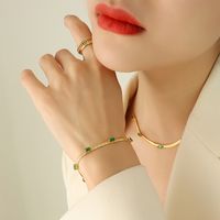 Fashion Green Zircon Simple Geometric Titanium Steel 18k Bracelet Necklace sku image 1