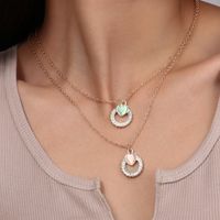 Fashion Hollow Circle Inlaid Heart Crystal Pendant Double Layer Necklace main image 4