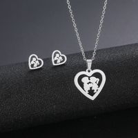 Stainless Steel Necklace Earrings Set Wholesale Fashion Heart Bear Two-piece Set sku image 19