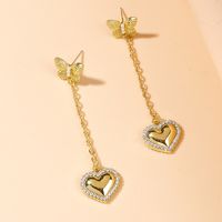 Fashion New Style Heart Pendant Butterfly Tassel Pendant Inlaid Rhinestone Earrings main image 2