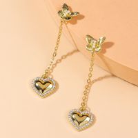 Fashion New Style Heart Pendant Butterfly Tassel Pendant Inlaid Rhinestone Earrings sku image 1