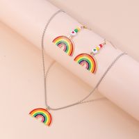 Cute Stsyle Rainbow Bead Pendant Necklace Earrings Set sku image 2