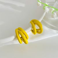 Korean Style Candy Color Circle Earrings Geometric Three-layer Half Ring Alloy Earrings main image 5