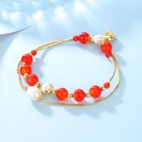 Fashion Freshwater Pearl Copper Electroplated 18k Gold Double Layer Bracelet main image 2