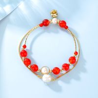 Fashion Freshwater Pearl Copper Electroplated 18k Gold Double Layer Bracelet main image 3
