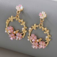 Fashion Color Diamond Flower Hollow Circle Pendant Earrings main image 1
